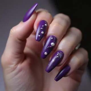 Dreamy Purple Velvet Nails with Pearl Accents for September