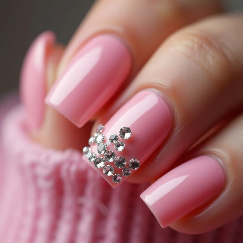 Sheer Pink Toe Nails with Rhinestones: Spring Party Ready!