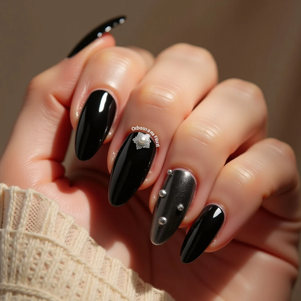 Cyberpunk Spring Nails: Black Chrome Lipstick Tips