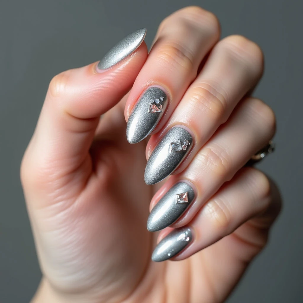 Master the Cat Eye Technique: Gray Chrome Almond Nails