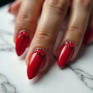 Dusky Skin Bridal Nails: Vintage Red Gothic Almonds